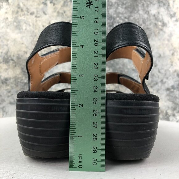 Clarks Women's Size 9.5M Reely Juno Black Leather 3 Strap Wedge Heel Sandals - Picture 8 of 16